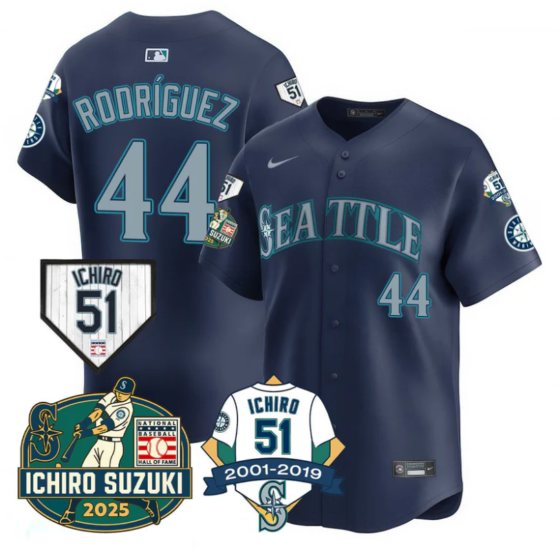 Julio Rodrguez Jersey #44 Seattle Mariners Ichiro Suzuki Stitched Navy