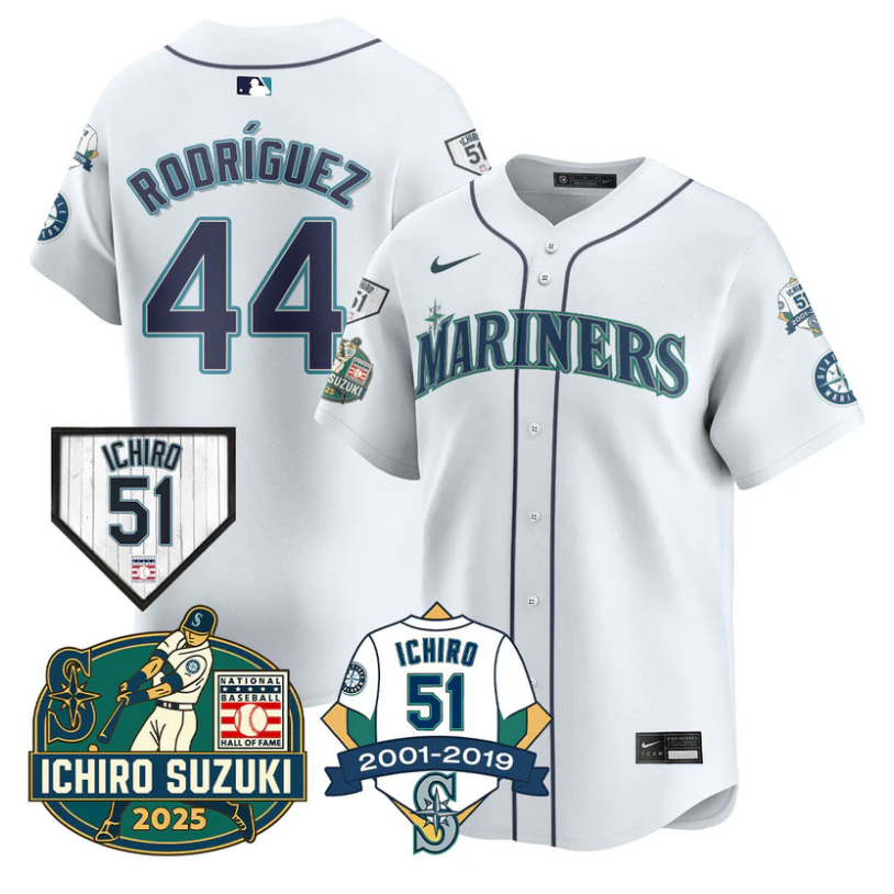 Julio Rodrguez Jersey #44 Seattle Mariners Ichiro Suzuki Stitched White
