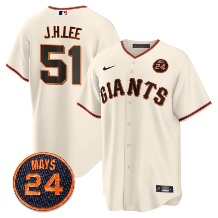 Jung-hoo Lee Jersey #51 San Francisco Giants #24 Willie Mays Patch 2024 Premier