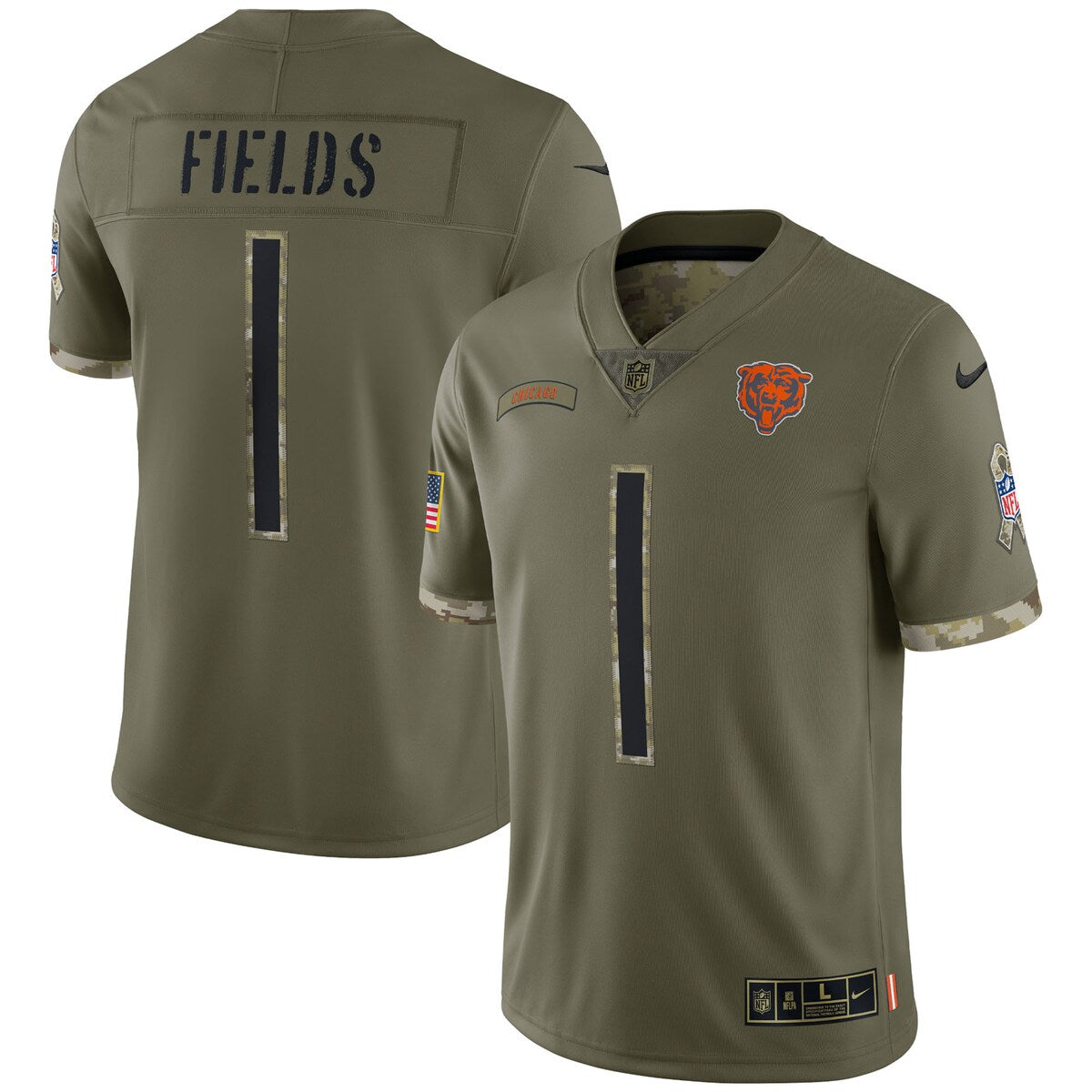 Justin Fields Chicago Bears Nike 2022 Salute To Service Limited Jersey Olive