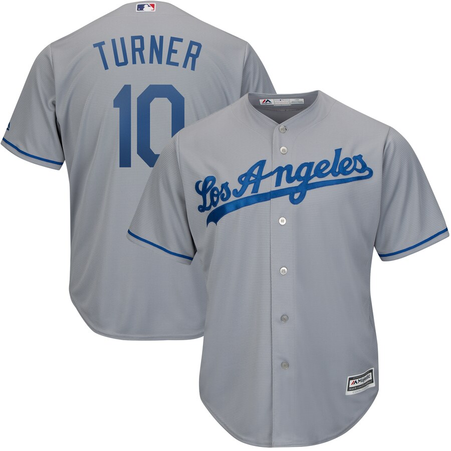 Justin Turner Los Angeles Dodgers Majestic Road Official Cool Base Player Jersey Gray