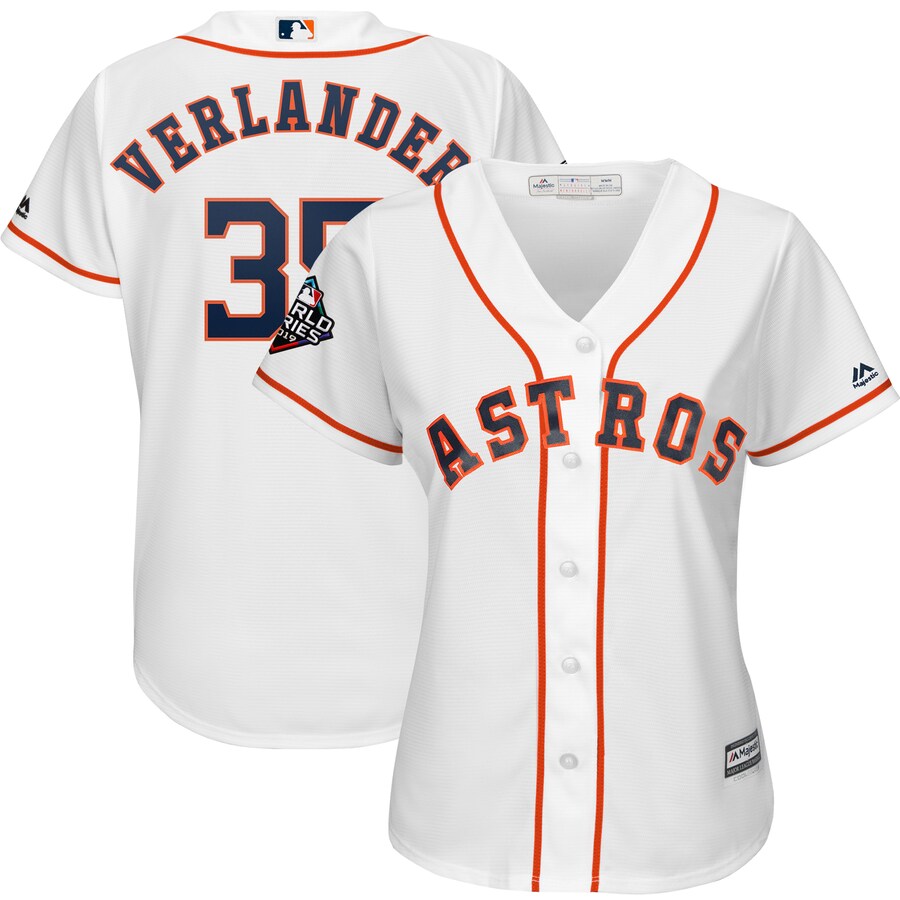 Justin Verlander Houston Astros Majestic Womens 2019 World Series Bound Official Cool Base Player Jersey White