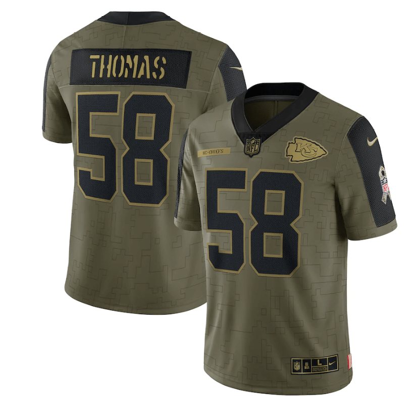 Kansas City Chiefs Derrick Thomas 58 Nfl Olive 2021 Salute To Service Limited Player Men Jersey For Chiefs Fans