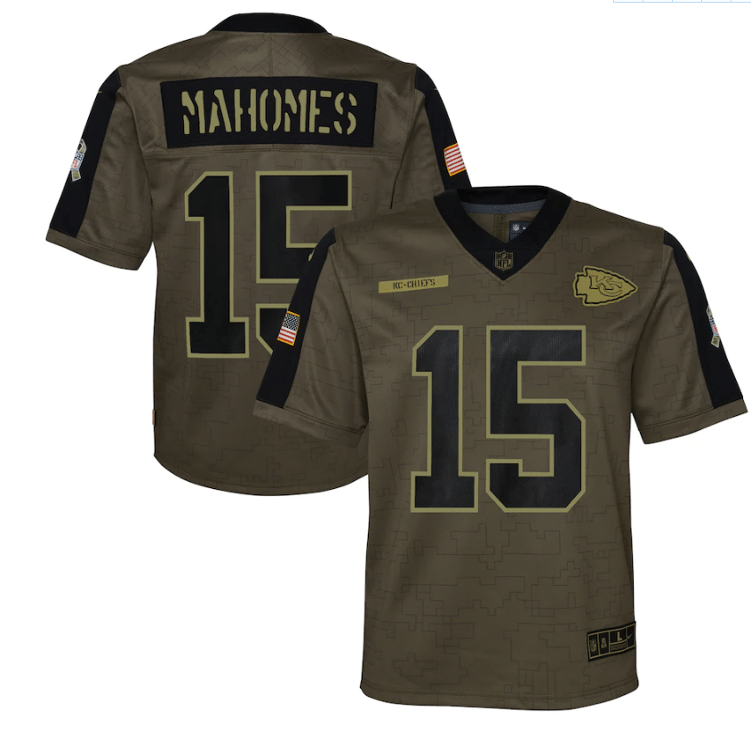 Kansas City Chiefs Patrick Mahomes 15 Nfl Olive 2021 Salute To Service Game Men Jersey For Chiefs Fans