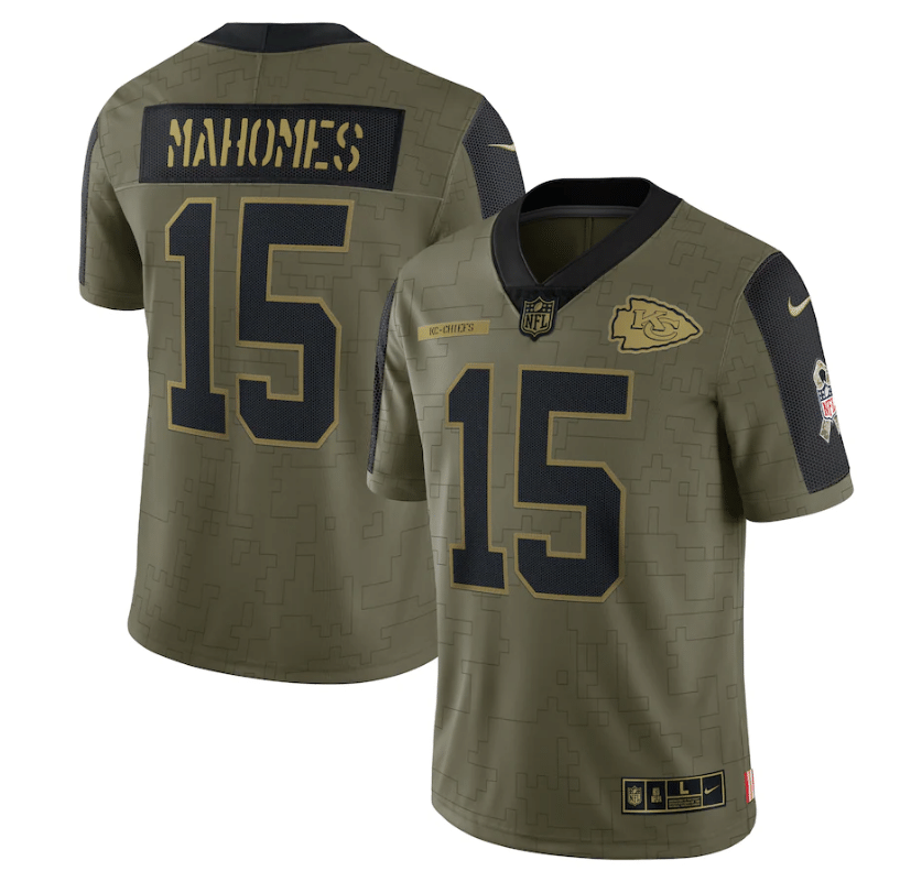 Kansas City Chiefs Patrick Mahomes 15 Nfl Olive 2021 Salute To Service Limited Player Men Jersey For Chiefs Fans