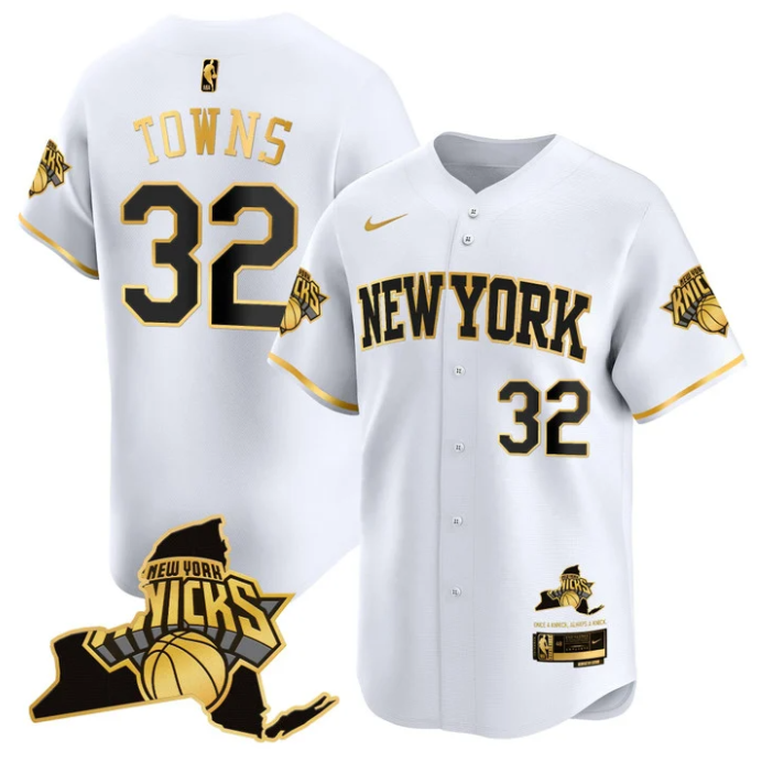 Karl-Anthony Towns Jersey #32 New York Knicks Vapor Baseball Stitched White Gold