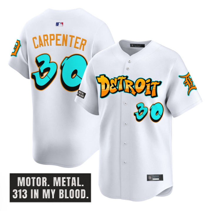 Kerry Carpenter Jersey #30 Detroit Tigers Graffiti Motor City Edition White