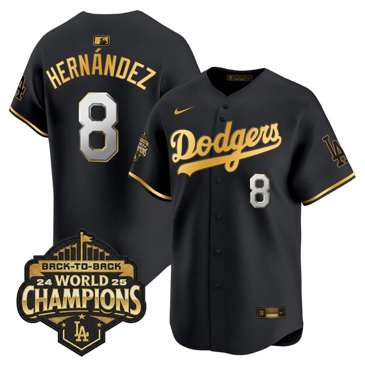 Kike Hernandez Jersey #8 Dodgers 2025 Back-To-Back Champions Stitched