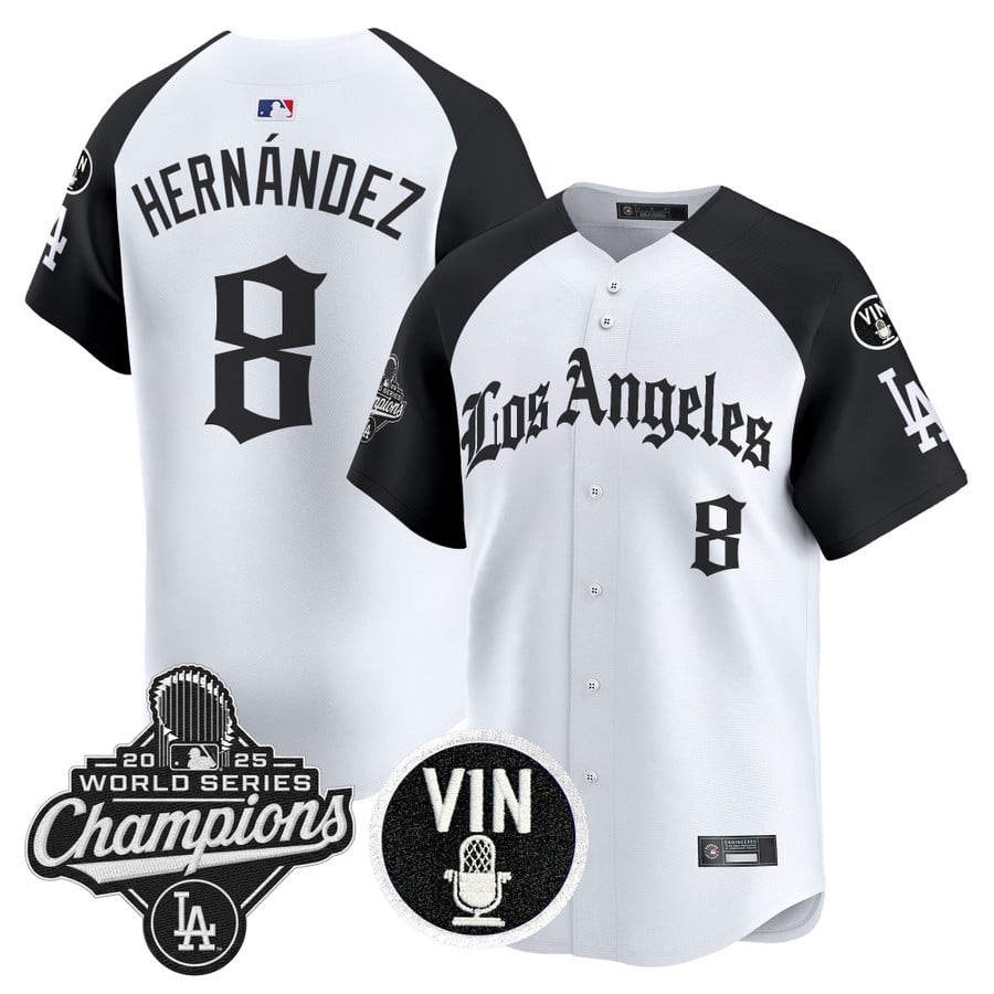 Kike Hernandez Jersey #8 Dodgers 2025 World Series Champions LA Gothic