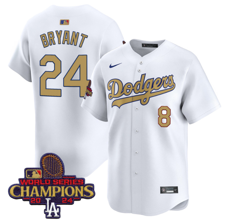 Kobe Bryant Jersey #8 Dodgers 2025 Gold Vapor Premier Stitched White