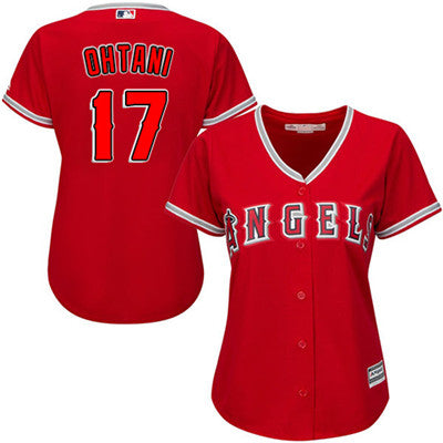 La Angels Of Anaheim 17 Shohei Ohtani Red Alternate Womens Stitched Mlb Jersey