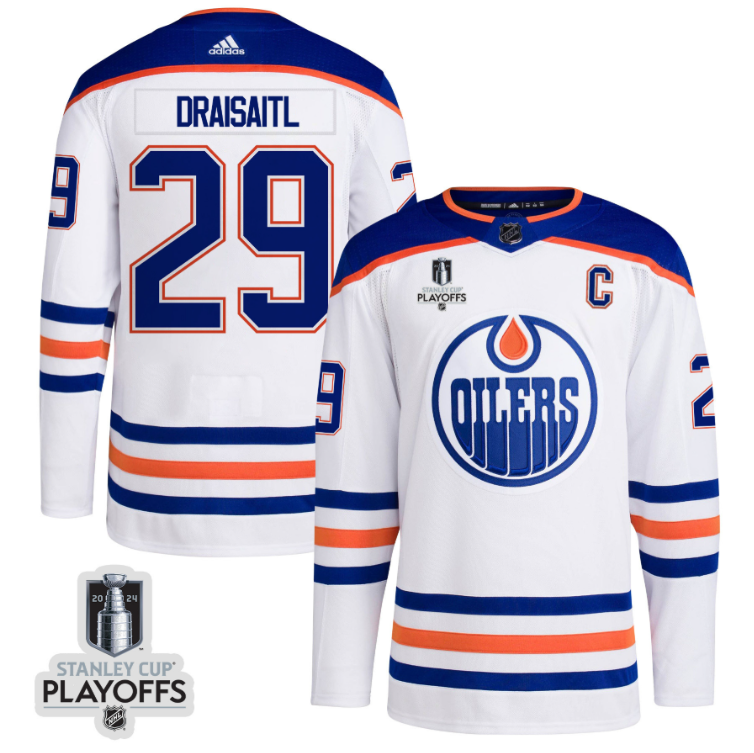 Leon Draisaitl 29 Edmonton Oilers 2024 NHL Playoffs Patch Away Jersey Men, Whi