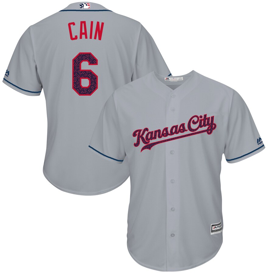 Lorenzo Cain Kansas City Royals Majestic Fashion Stars And Stripes Cool Base Player Jersey Gray