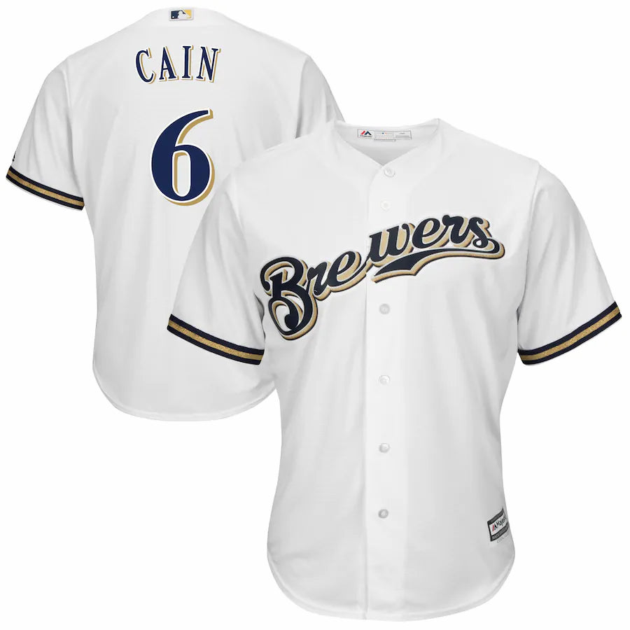 Lorenzo Cain Milwaukee Brewers Majestic Official Cool Base Player Jersey White