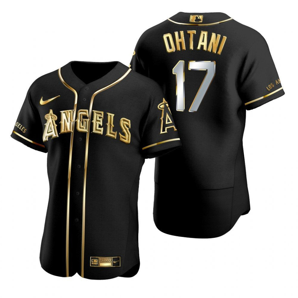 Los Angeles Angels 17 Shohei Ohtani Mlb Golden Brandedition Black Jersey Gift For Angels Fans