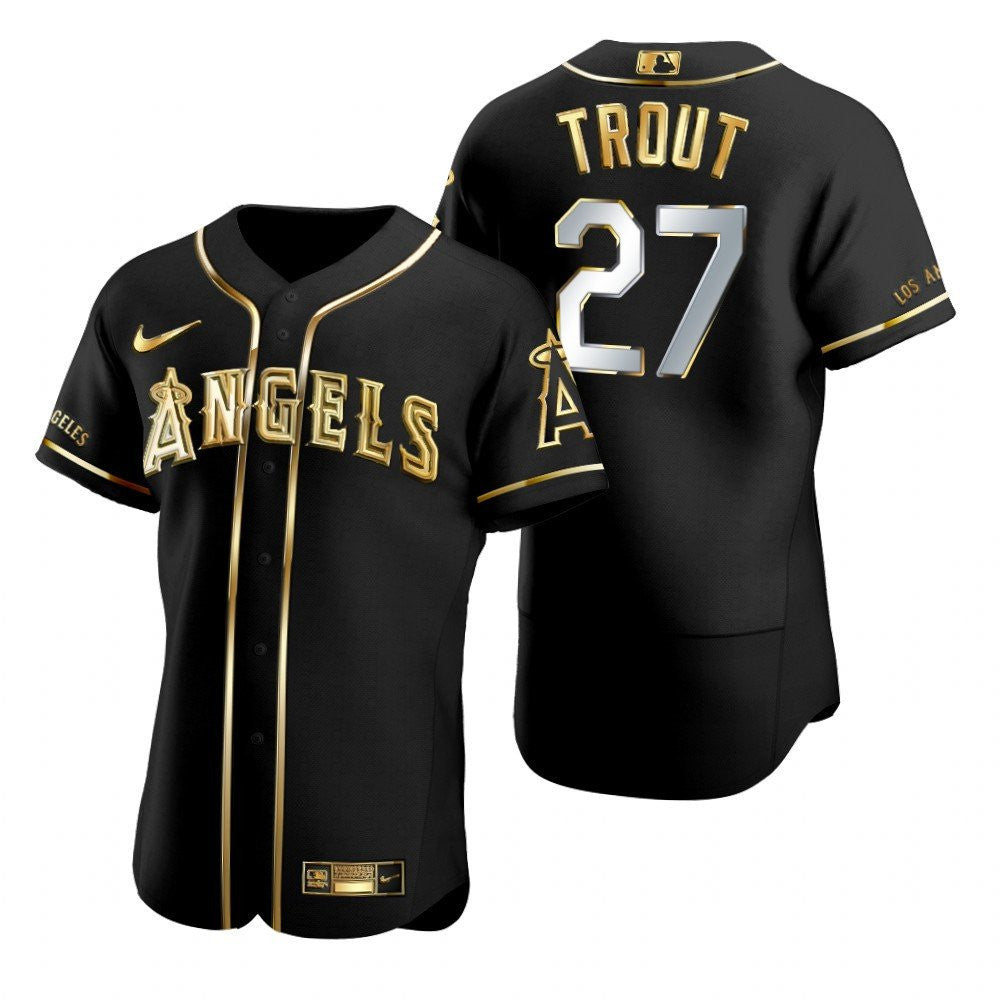 Los Angeles Angels 27 Mike Trout Mlb Golden Brandedition Black Jersey Gift For Angels Fans