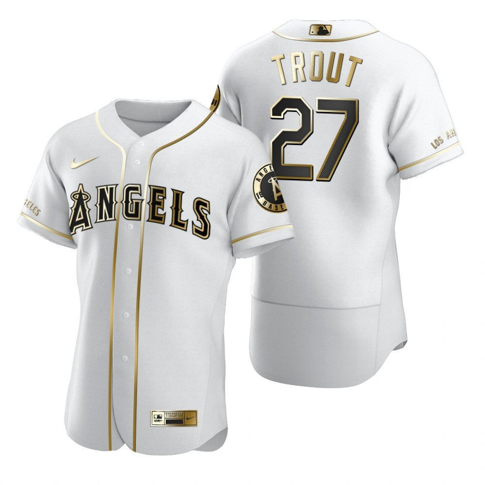 Los Angeles Angels 27 Mike Trout Mlb Golden Brandedition White Jersey Gift For Angels Fans