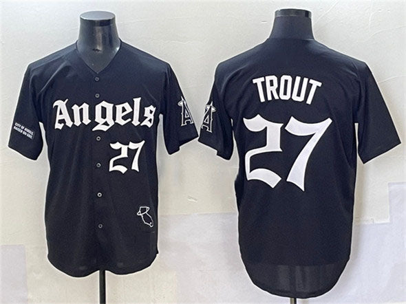 Los Angeles Angels #27 Mike Trout Black ‘Gothic Halo Edition&' Vapor Limited Stit