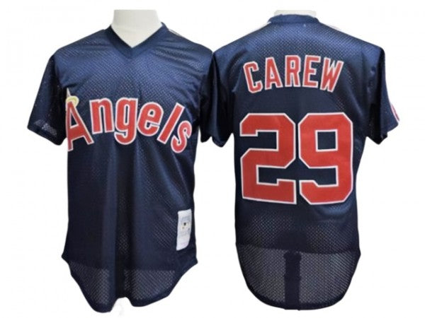 Los Angeles Angels #29 Rod Carew Navy Cooperstown Mesh Batting Practice Jersey