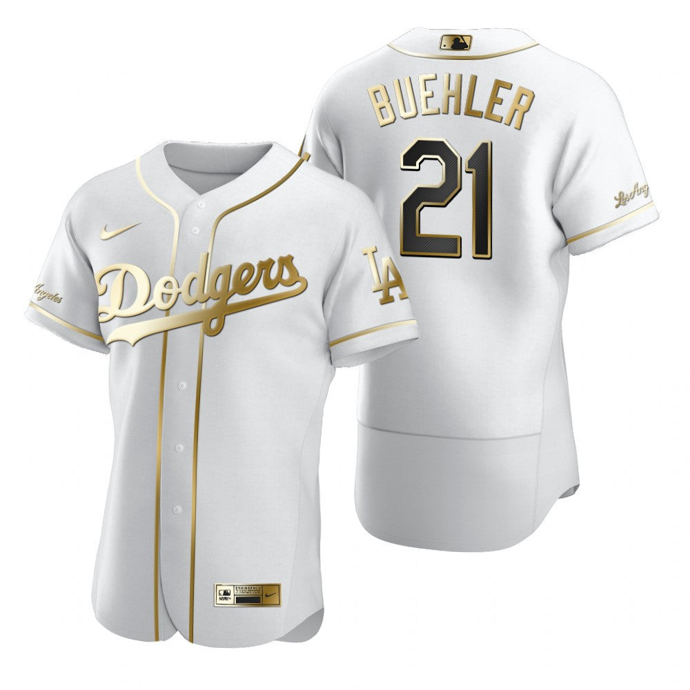 Los Angeles Dodgers 21 Walker Buehler Mlb Golden Brandedition White Jersey Gift For Dodgers Fans