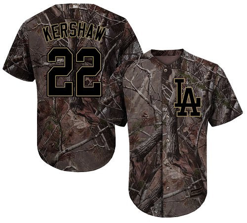 Los Angeles Dodgers 22 Clayton Kershaw Camo Realtree Collection Cool Base Stitched Baseball Jersey