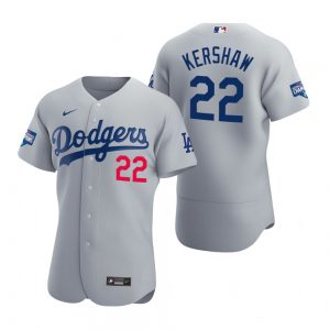 Los Angeles Dodgers 22 Clayton Kershaw Gray 2020 World Series Champions Jersey