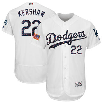 Los Angeles Dodgers 22 Clayton Kershaw Majestic White 2018 Stars Stripes Flex Base Player Jersey