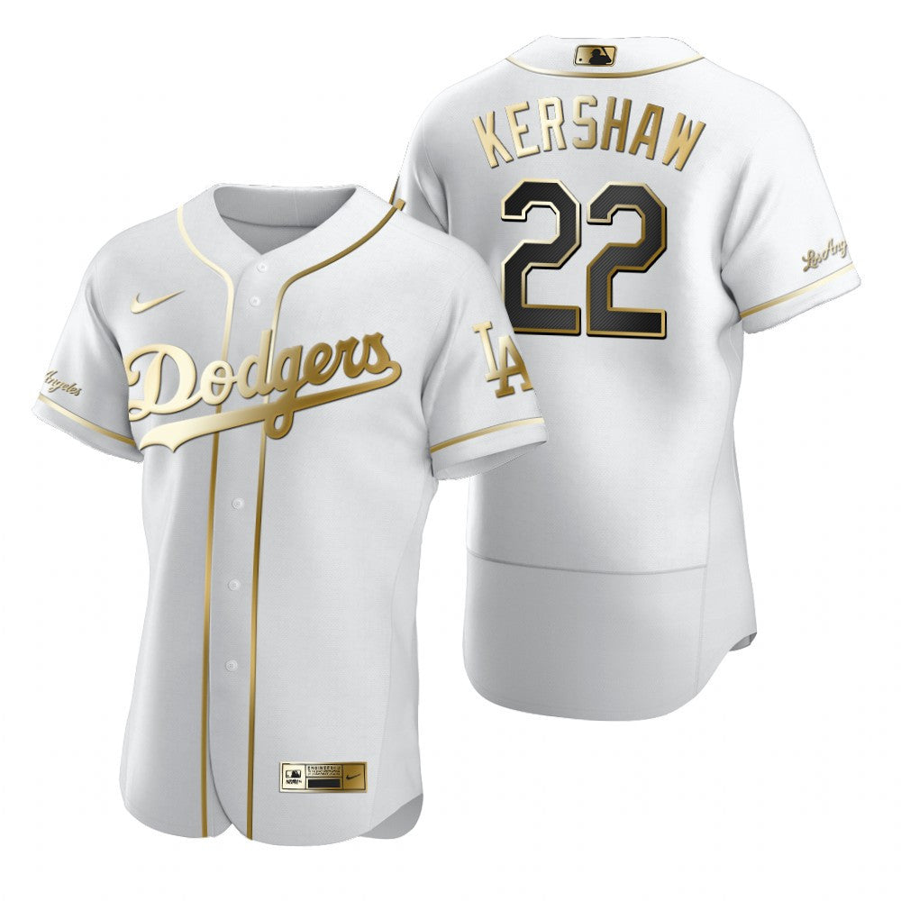 Los Angeles Dodgers 22 Clayton Kershaw Mlb Golden Brandedition White Jersey Gift For Dodgers Fans