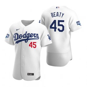 Los Angeles Dodgers 45 Matt Beaty White 2020 World Series Champions Jersey