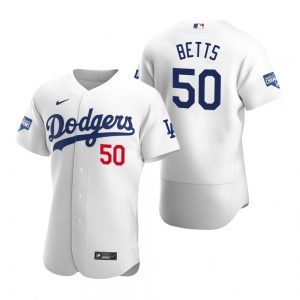 Los Angeles Dodgers 50 Mookie Betts White 2020 World Series Champions Jersey