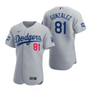 Los Angeles Dodgers 81 Victor Gonzalez Gray 2020 World Series Champions Jersey
