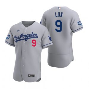 Los Angeles Dodgers 9 Gavin Lux Gray 2020 World Series Champions Road Jersey