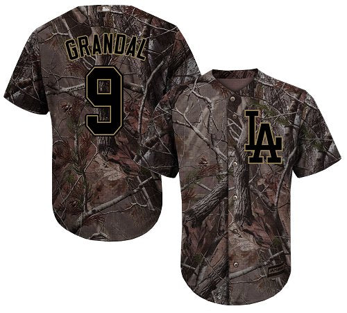 Los Angeles Dodgers 9 Yasmani Grandal Camo Realtree Collection Cool Base Stitched Baseball Jersey