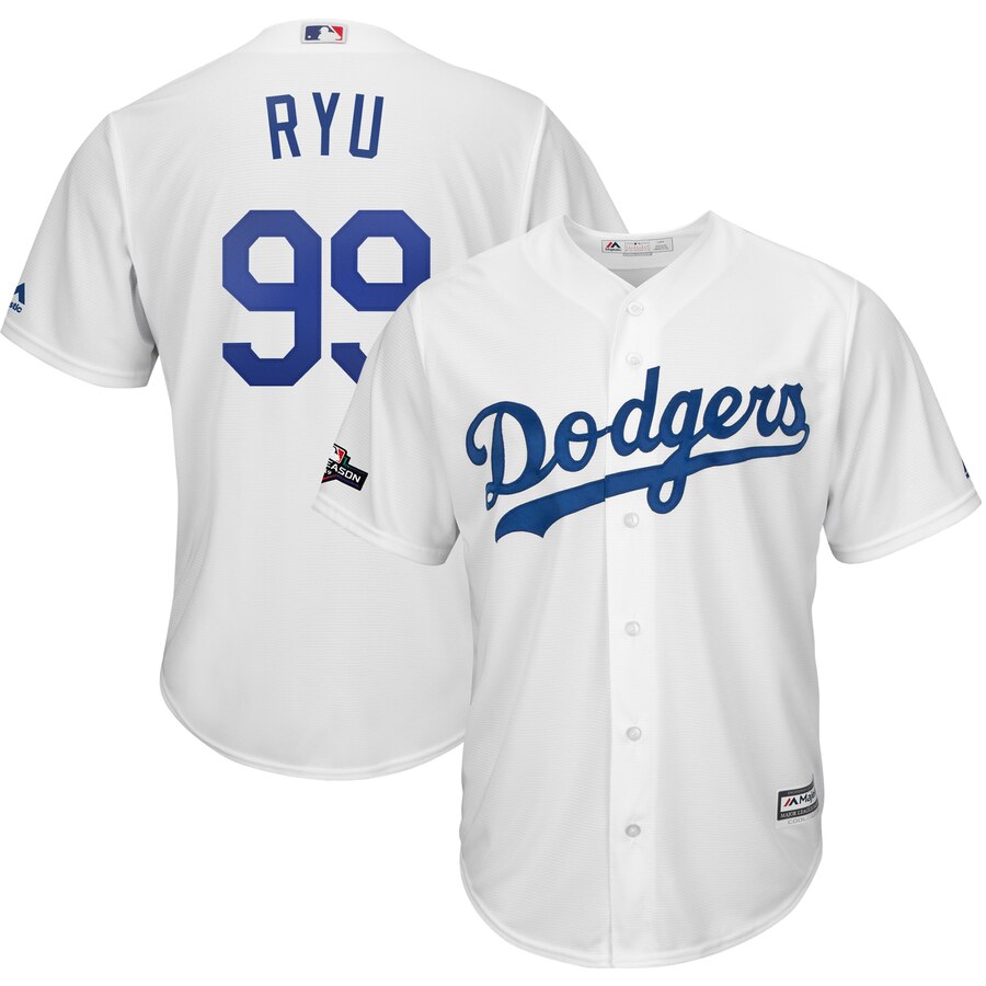 Los Angeles Dodgers 99 Hyun jin Ryu Majestic 2019 Postseason Home Official Cool Base Player White Jersey