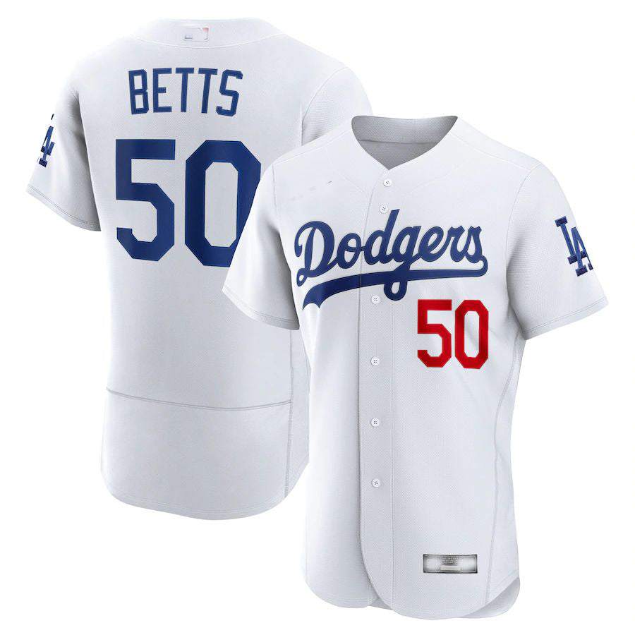Los Angeles Dodgers # 50 Mookie Betts White Home Authentic Player Jersey Basebal