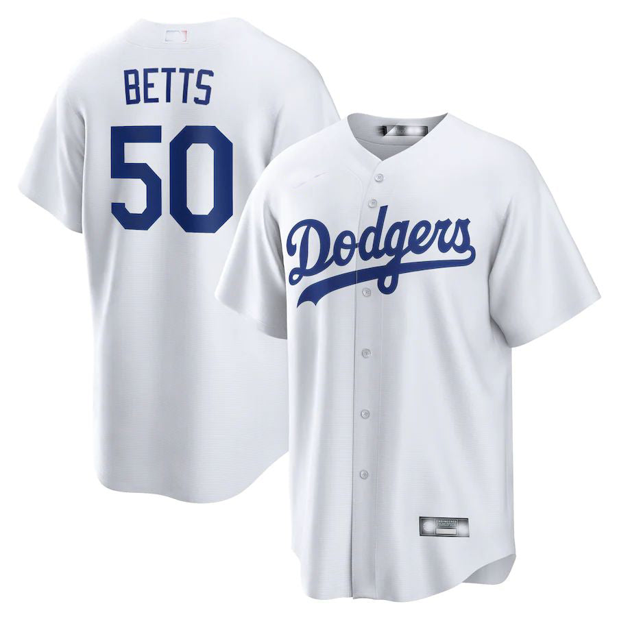 Los Angeles Dodgers # 50 Mookie Betts White Home Replica Player Name Jersey Base