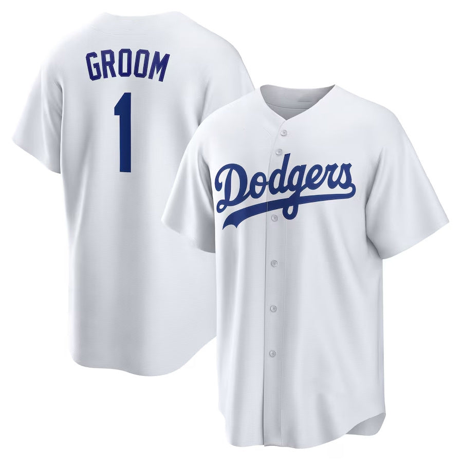 Los Angeles Dodgers #1 Groom Home Replica Jersey White Stitched Baseball Jerse