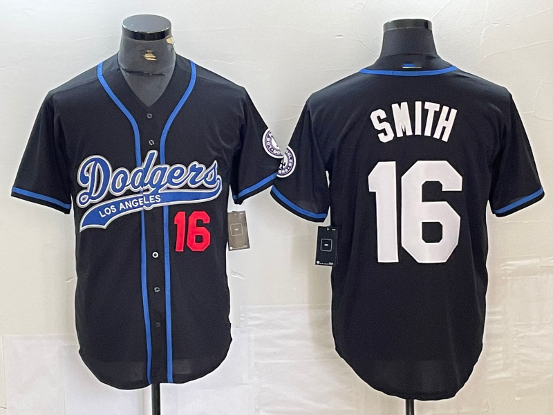 Los Angeles Dodgers #16 Will Smith Number Black With Patch Cool Base Stitched Ba