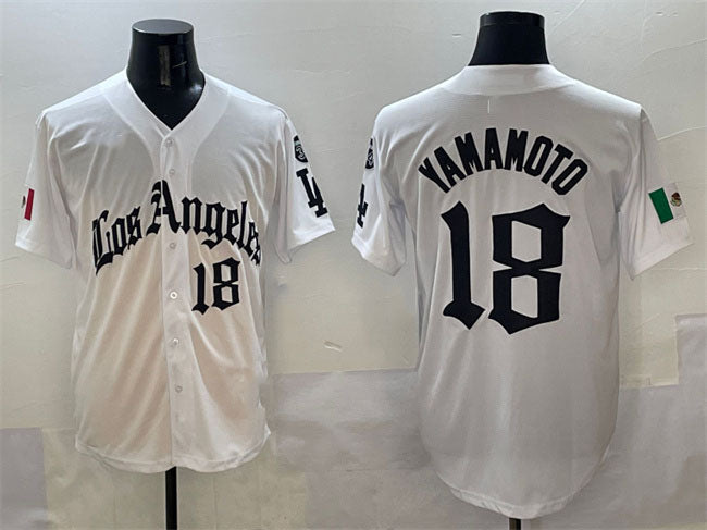 Los Angeles Dodgers #18 Yoshinobu Yamamoto White Mexico 2025 LA Gothic Style Wit