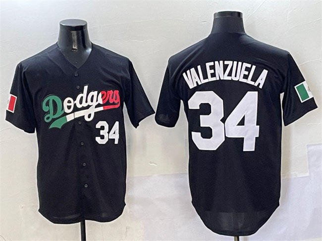 Los Angeles Dodgers #34 Fernando Valenzuela Black Mexico Flag Cool Base Stitched