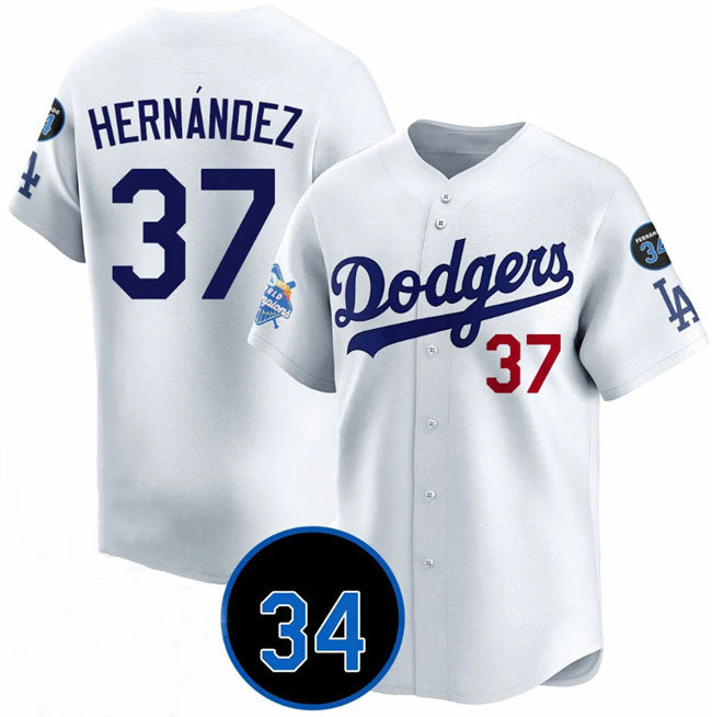 Los Angeles Dodgers #37 Teoscar Hernandez White 2024 World Champions & Fernando
