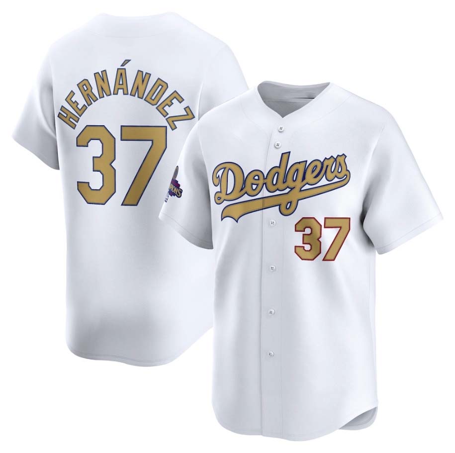 Los Angeles Dodgers #37 Teoscar Hernandez White 2025 Gold Collection Limited Bas