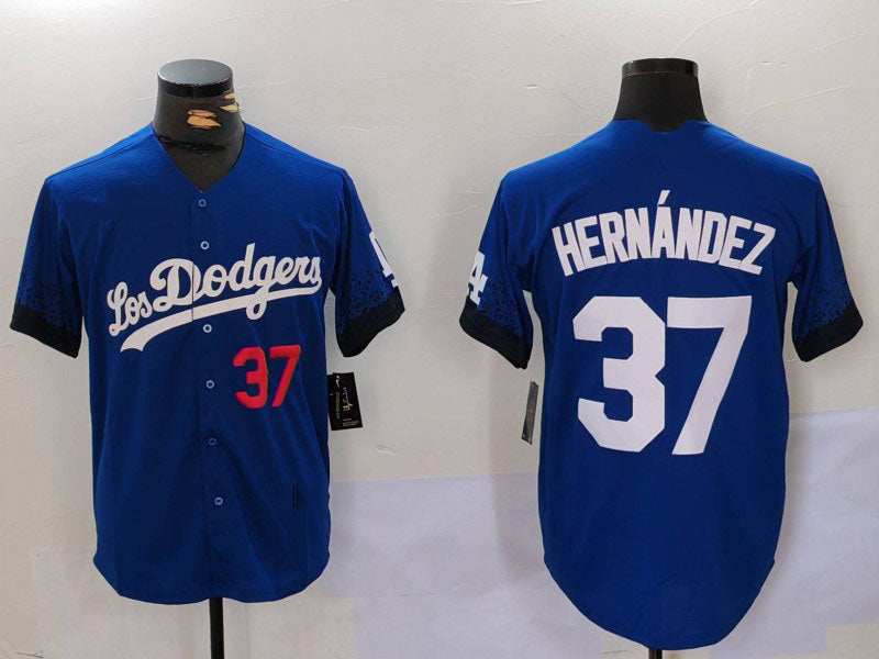 Los Angeles Dodgers #37 Teoscar Hernndez Blue Cool Base Stitched Baseball Jersey