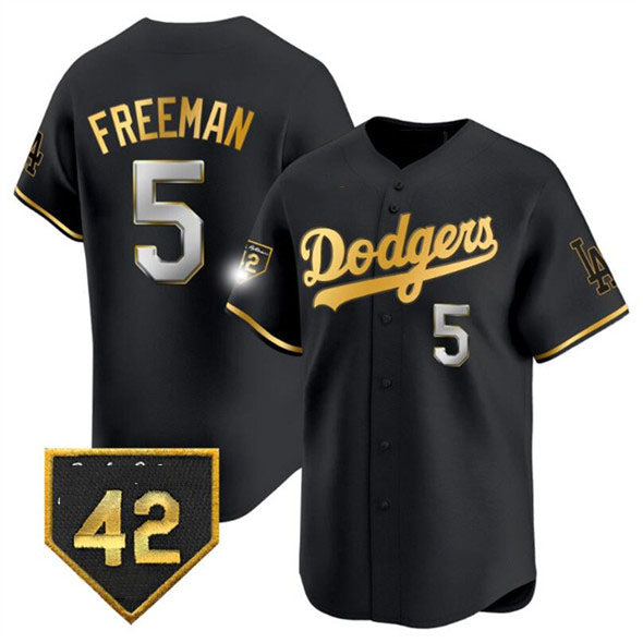 Los Angeles Dodgers #5 Freddie Freeman Black Gold With Jackie Robinson Patch Lim