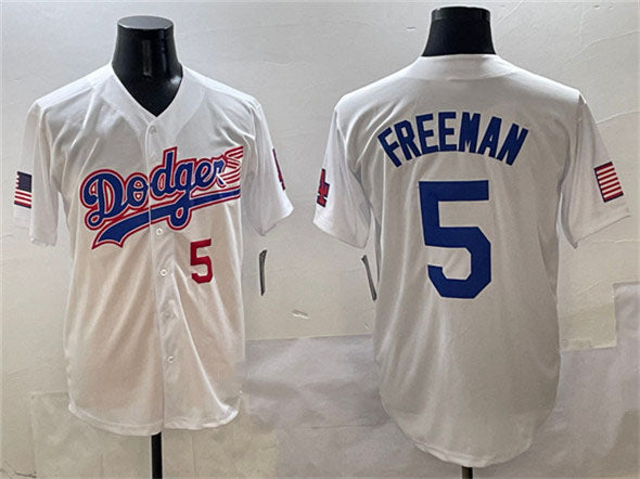 Los Angeles Dodgers #5 Freddie Freeman White With American Flag Patch Limited St