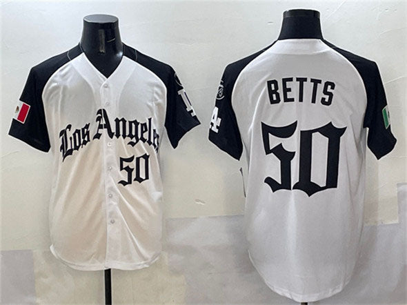 Los Angeles Dodgers #50 Mookie Betts White Black Mexico 2025 LA Gothic Style Wit