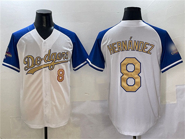 Los Angeles Dodgers #8 Enrique Hernandez White Royal Gold 2024 World Series Cham