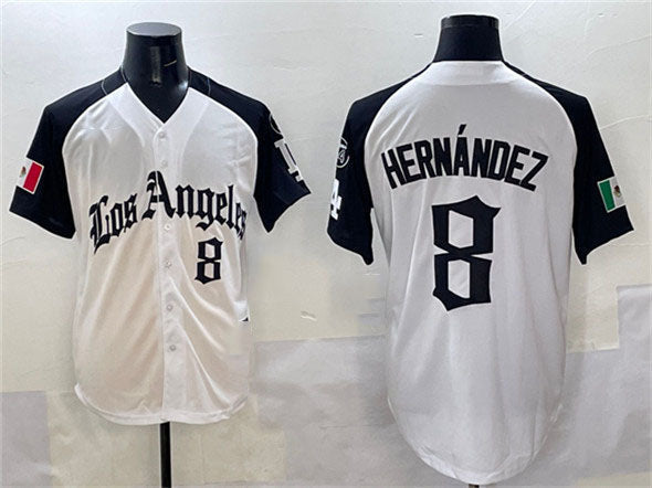 Los Angeles Dodgers #8 Enrique Hernndez White Black Mexico 2025 LA Gothic Style