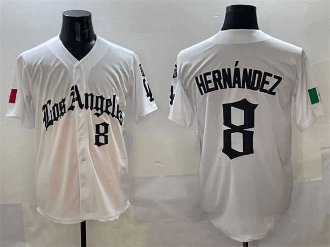 Los Angeles Dodgers #8 Enrique Hernndez White Mexico 2025 LA Gothic Style With F