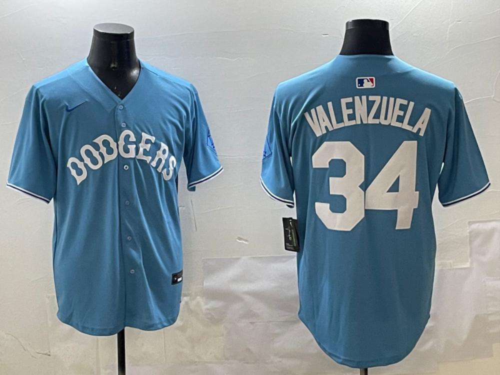 Los Angeles Dodgers Fernando Valenzuela Light Blue Throwback Jersey
